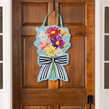 Daisy Bow & Patriotic Bow Bouquet Double Sided Door Hanger; Burlap