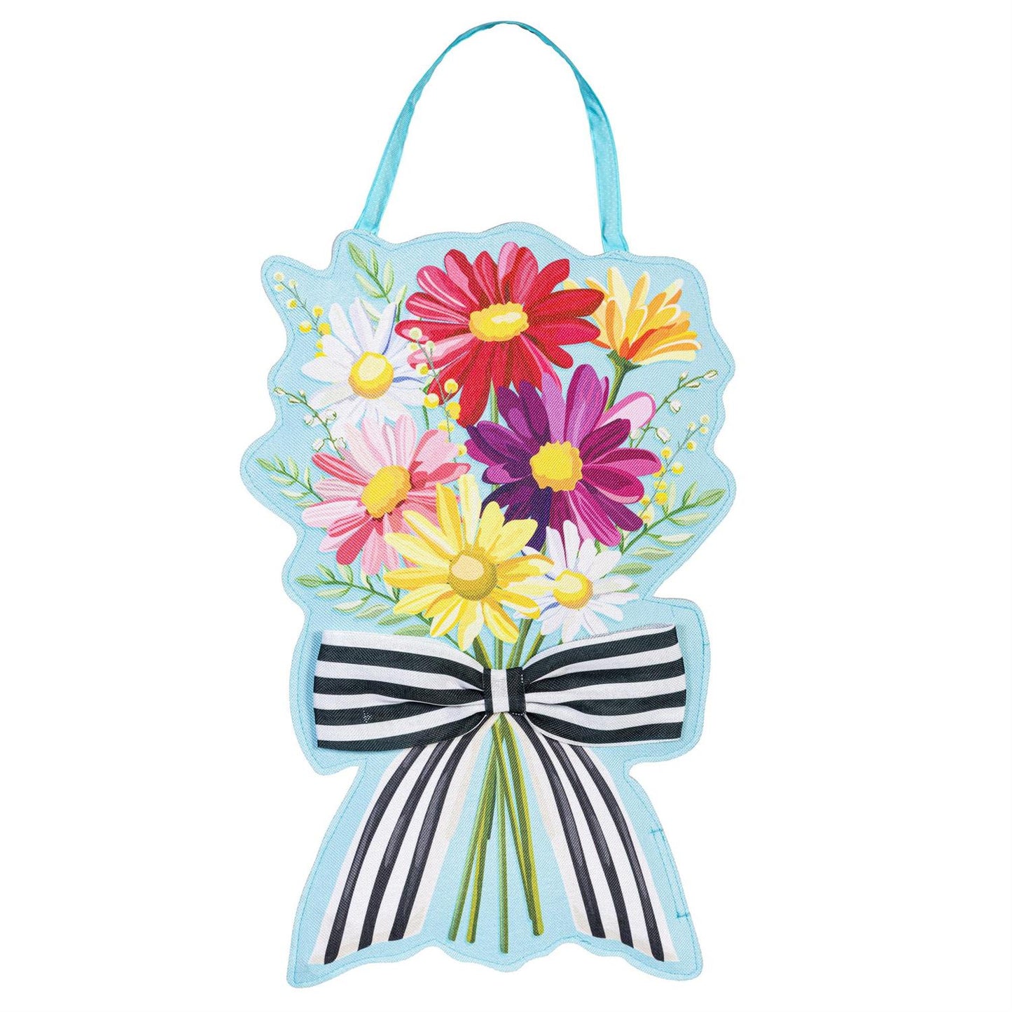 Daisy Bow & Patriotic Bow Bouquet Double Sided Door Hanger; Burlap