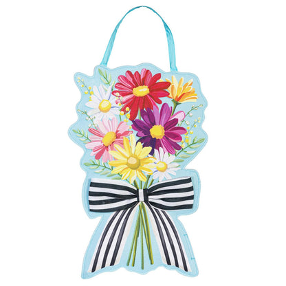 Daisy Bow & Patriotic Bow Bouquet Double Sided Door Hanger; Burlap