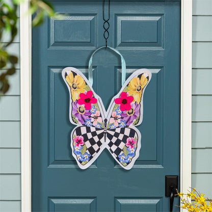 Courtly Check Butterfly Sunshine Door Hanger; Burlap