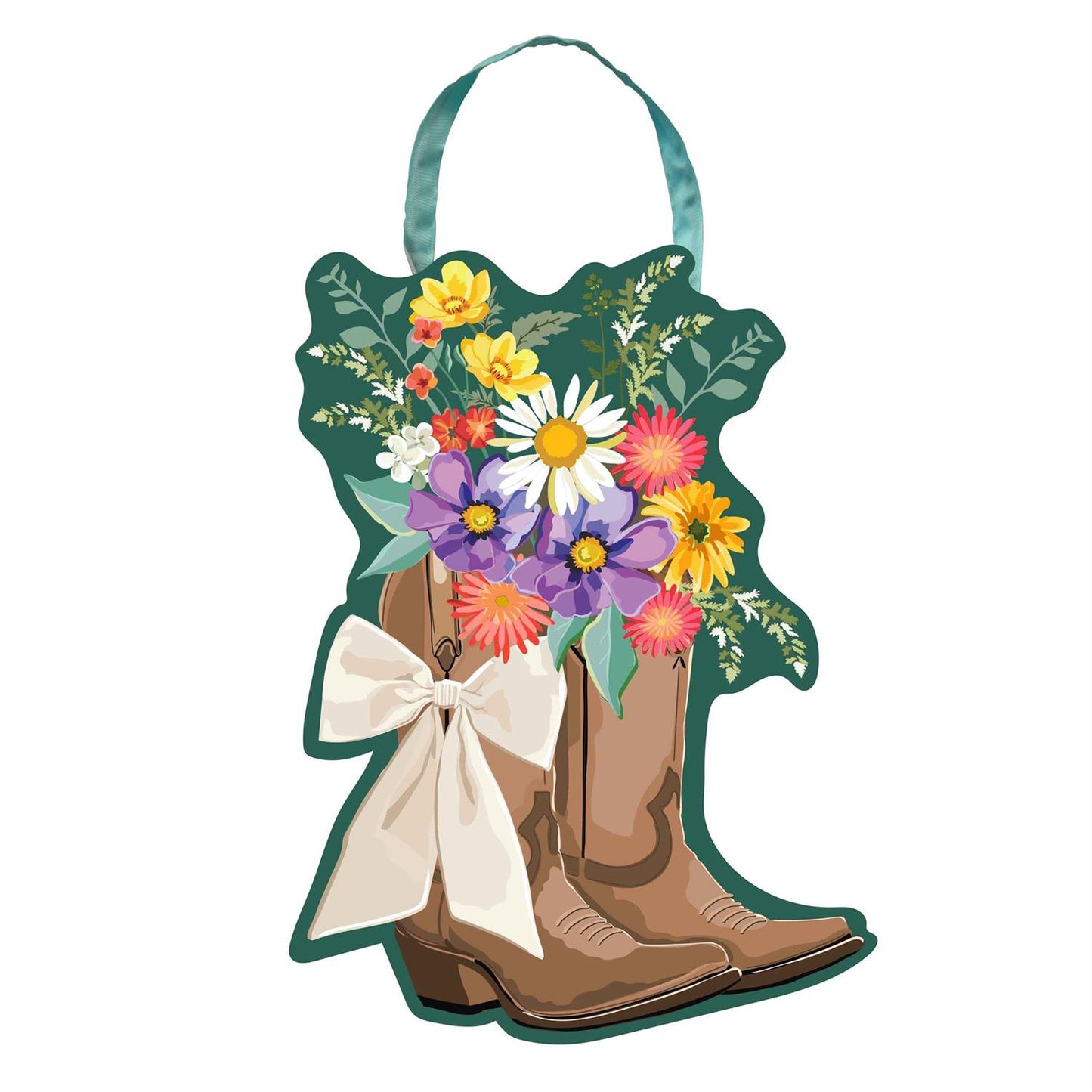 Boots & Bow Floral Door Hanger; Burlap