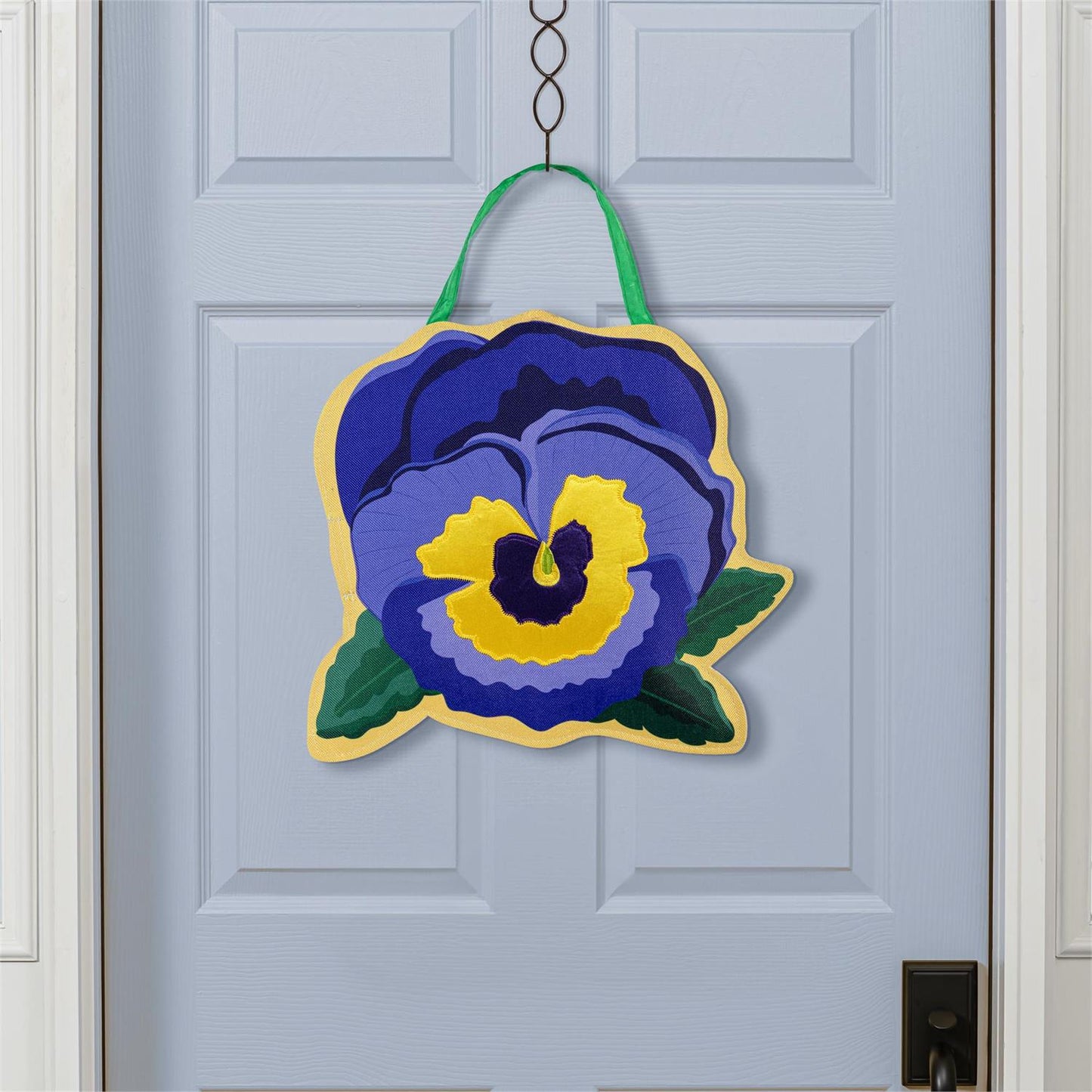 Vibrant Pansies & Dogwood Blossom Double Sided Door Hanger; Burlap