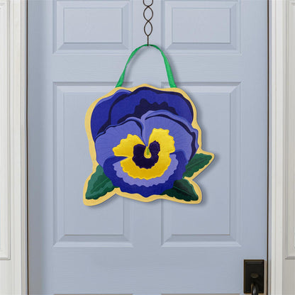 Vibrant Pansies & Dogwood Blossom Double Sided Door Hanger; Burlap