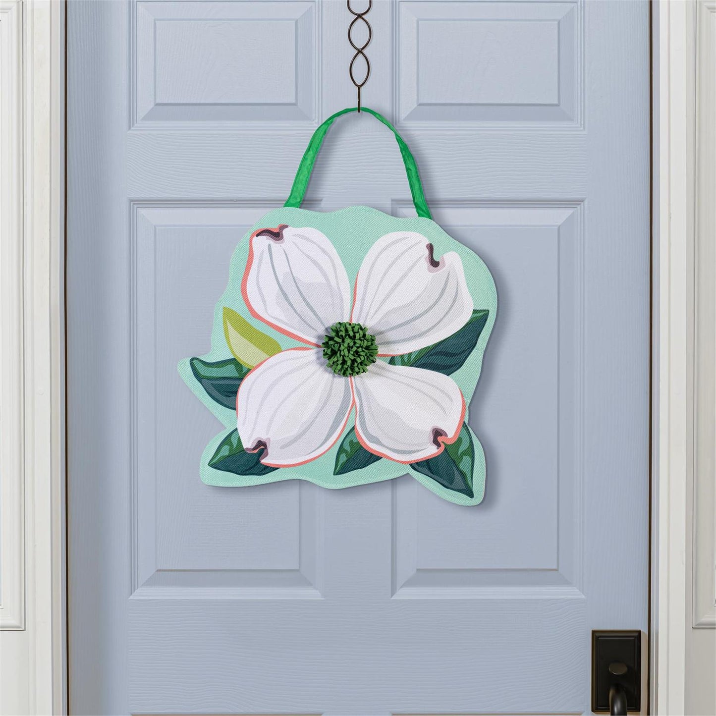 Vibrant Pansies & Dogwood Blossom Double Sided Door Hanger; Burlap