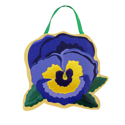 Vibrant Pansies & Dogwood Blossom Double Sided Door Hanger; Burlap