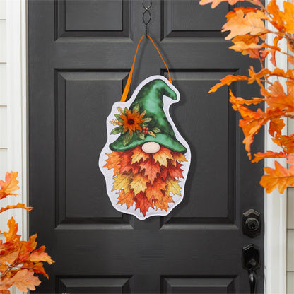 Fall Leaf Gnome Door Hanger; Burlap