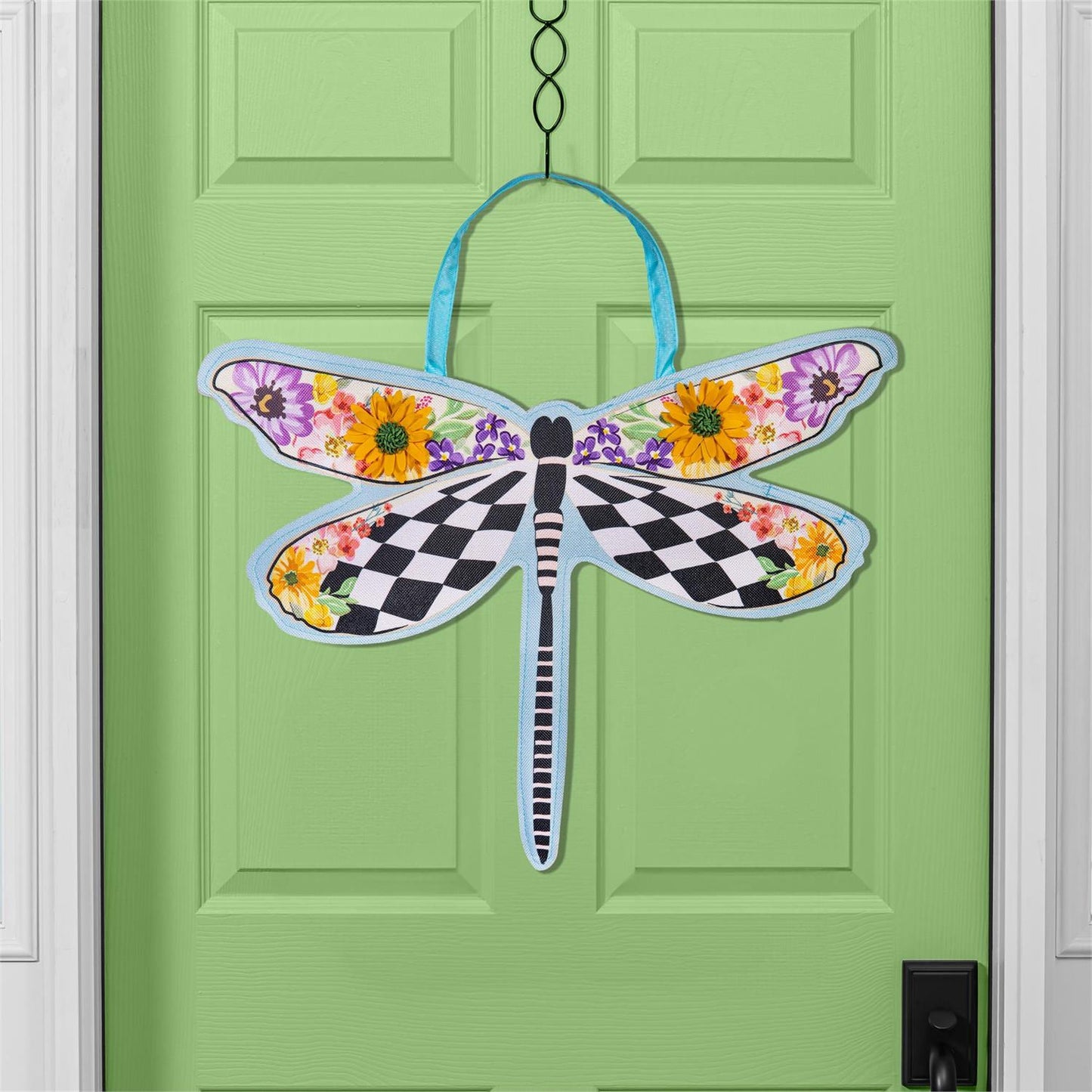 Courtney Check Dragonfly Door Hanger; Burlap