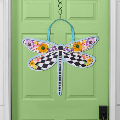 Courtney Check Dragonfly Door Hanger; Burlap