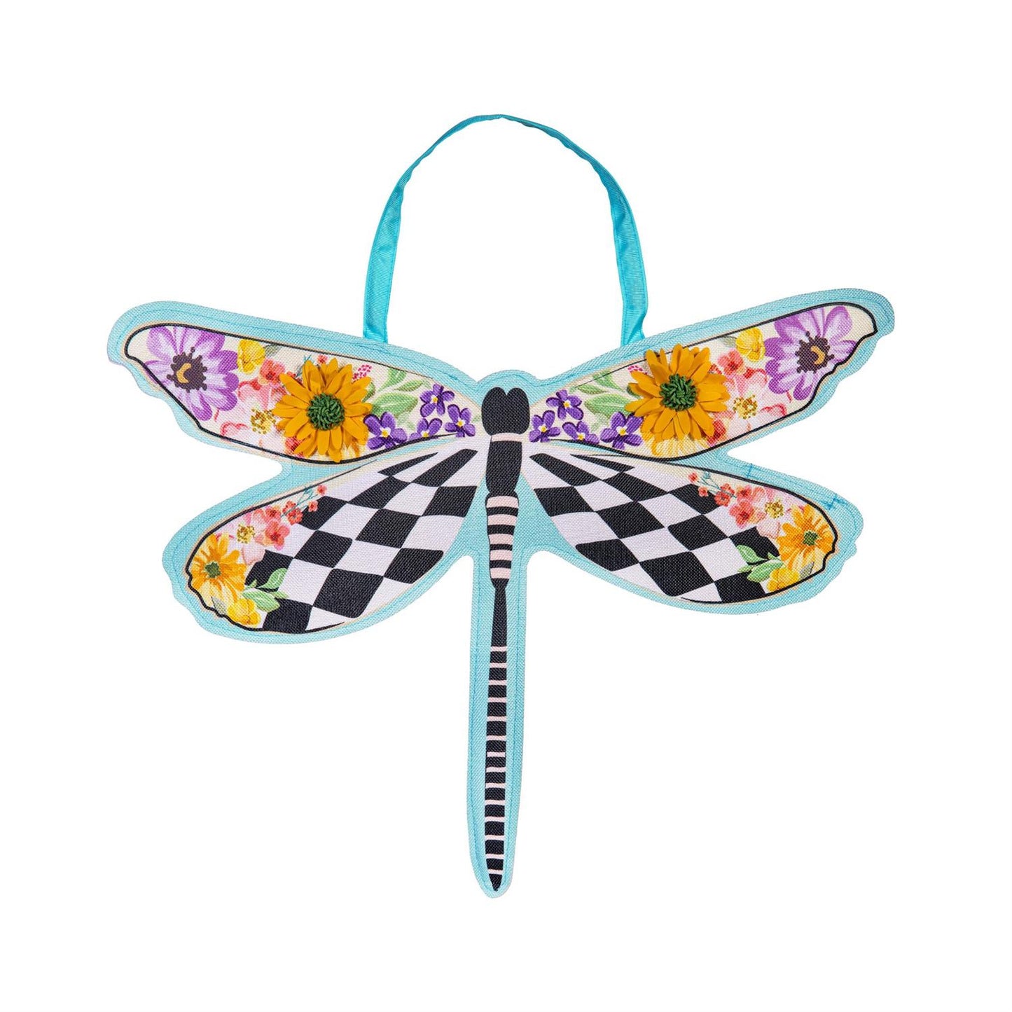 Courtney Check Dragonfly Door Hanger; Burlap