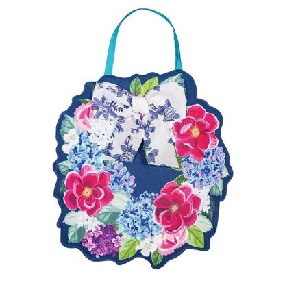 Chinoiserie Bow Floral Wreath Double Sided Door Hanger; Burlap