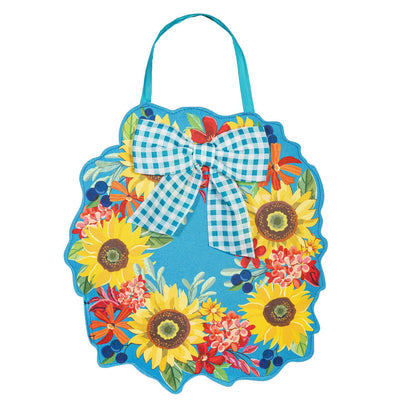 Chinoiserie Bow Floral Wreath Double Sided Door Hanger; Burlap