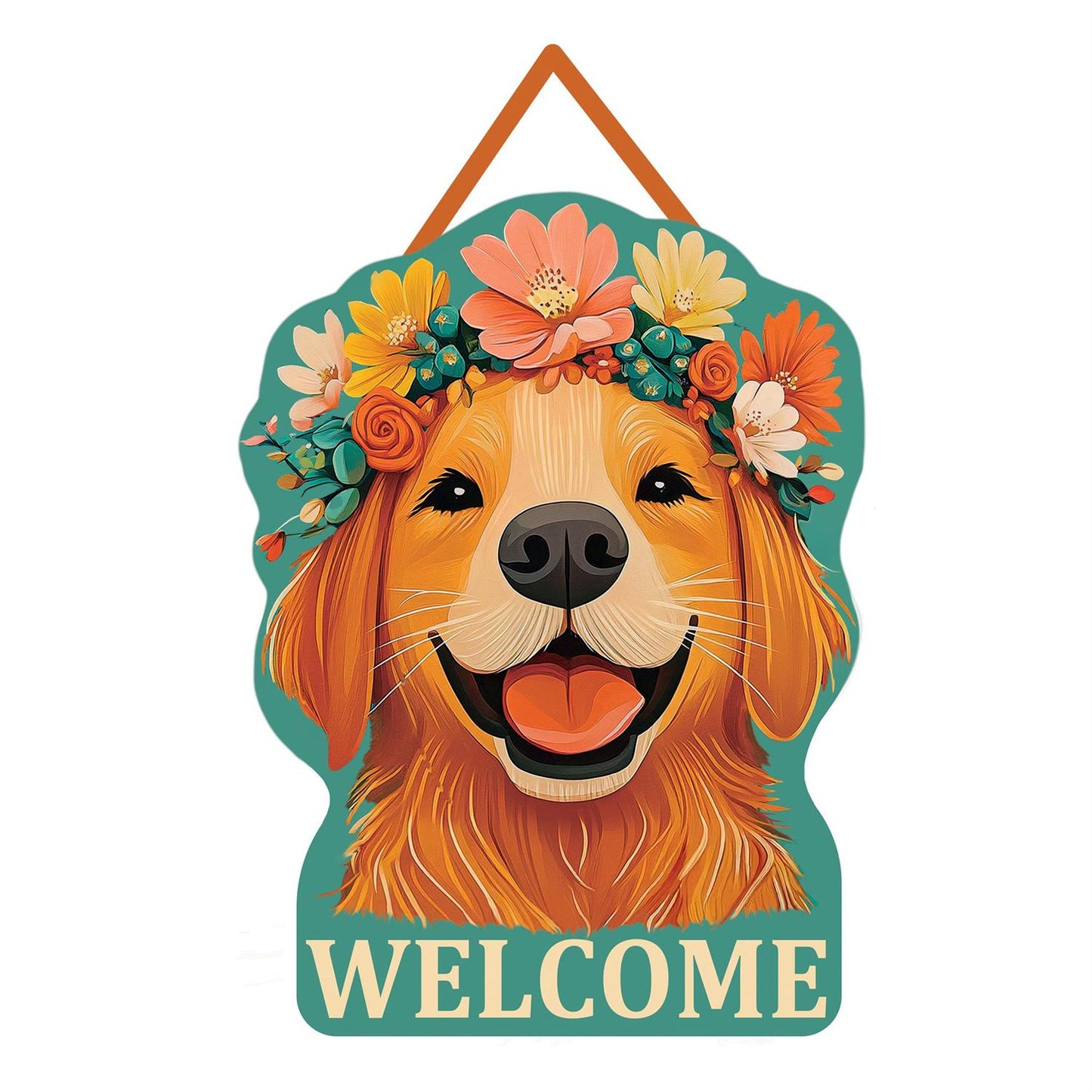 Floral Dog Door Hanger; Burlap