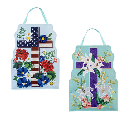 Easter Cross & Patriotic Cross Double Sided Door Hanger; Burlap