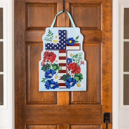 Easter Cross & Patriotic Cross Double Sided Door Hanger; Burlap