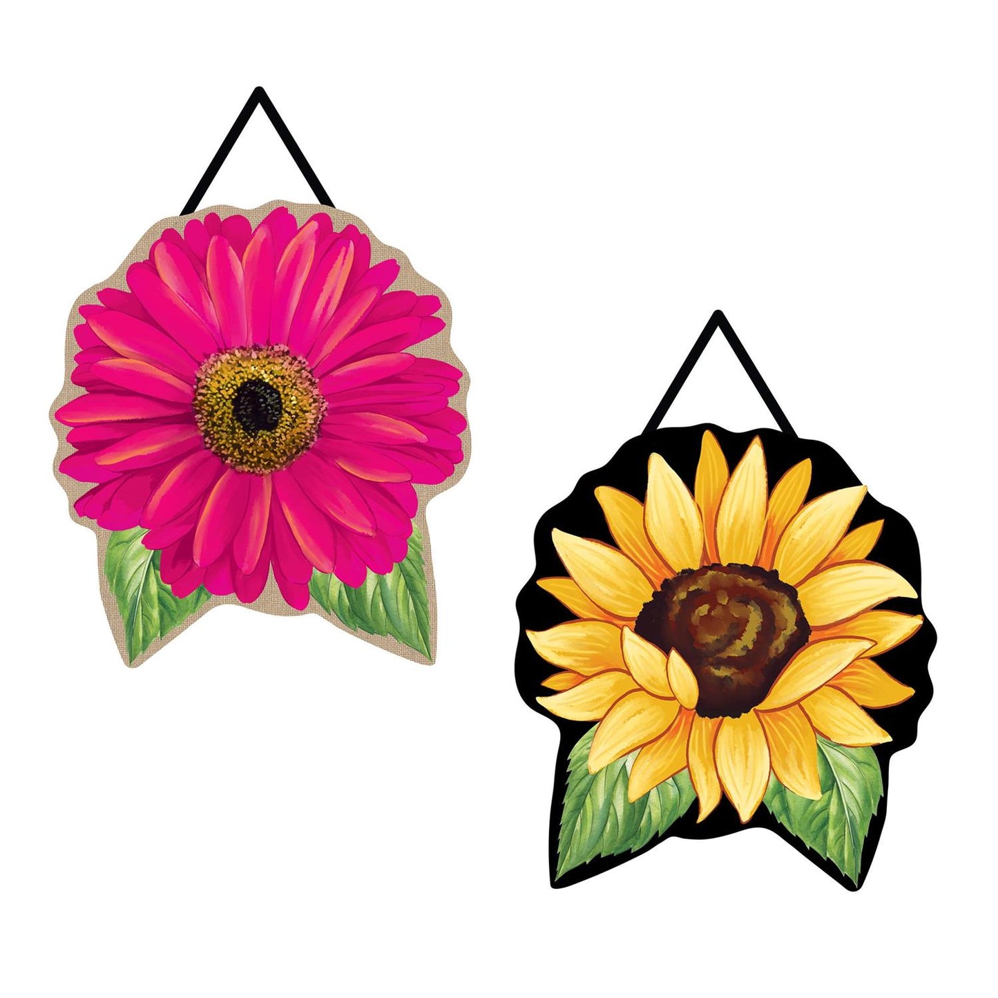 Polka Dot Sunflower & Pink Gerbera Double Sided Door Hanger; Burlap
