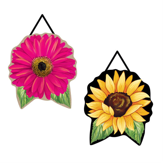 Polka Dot Sunflower & Pink Gerbera Double Sided Door Hanger; Burlap