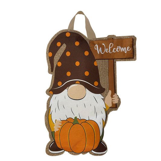 Fall Gnome Door Hanger; Burlap-Polyester 20"Lx13"W