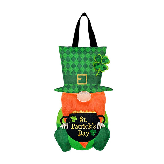 Lucky Gnome Door Hanger; Burlap-Polyester 20"Lx13"W