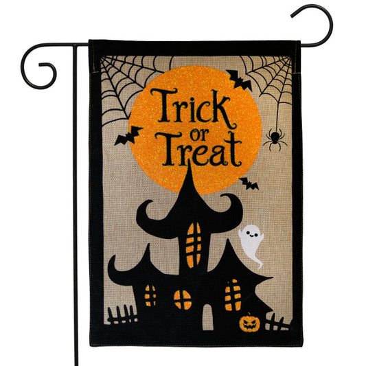 Trick or Treat Printed Garden Flag; Burlap-Polyester 12.5"x18"