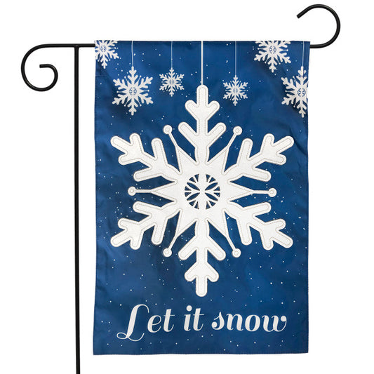 Let It Snow Snowflakes Applique Garden Flag; Polyester 12.5"x18"
