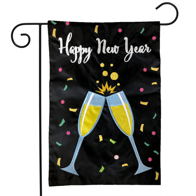 Happy New Year Applique Garden Flag; Polyester 12.5"x18"