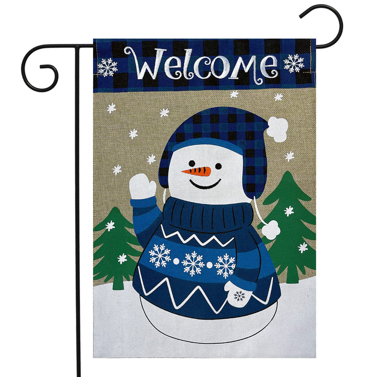 Happy Snowman Printed Garden Flag; Burlap-Polyester 12.5"x18"