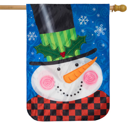 Jolly Snowman Applique House Flag; Polyester 28"x40"