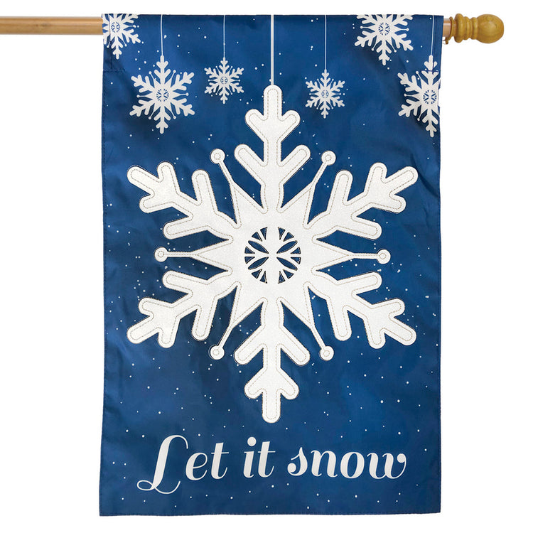 Let it Snow Snowflakes Applique House Flag; Polyester 28"x40"