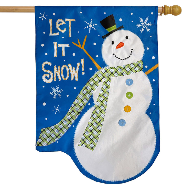 Let It Snow Snowman Applique House Flag; Polyester 28"x40"