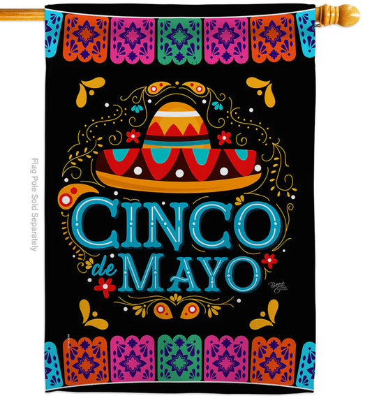 Picado Cinco de Mayo Printed Suede House Flag; Polyester 28"x40"