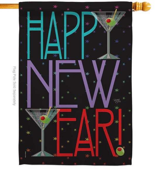 New Year Martini Printed Suede House Flag; Polyester 28"x40"