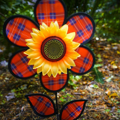 Red Plaid Sunflower with Leaves Flower Spinner; 24"Tx12"Wx4"OD