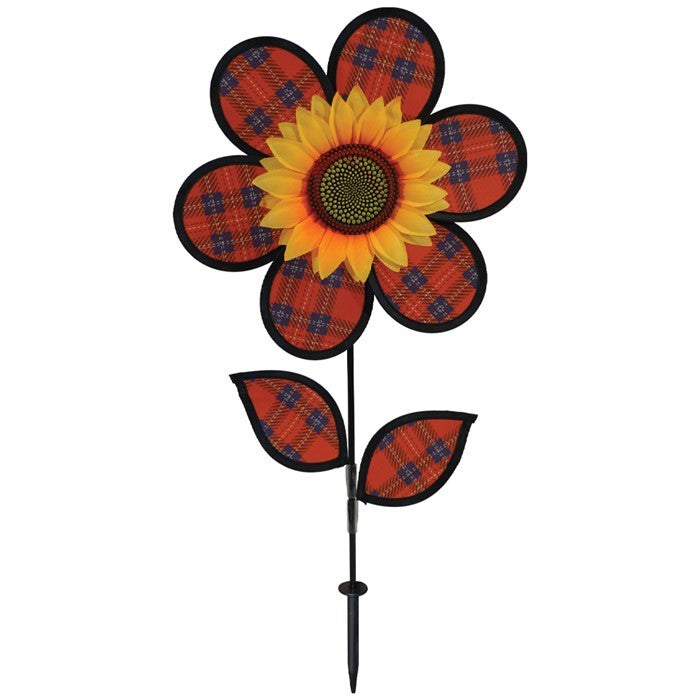 Red Plaid Sunflower with Leaves Flower Spinner; 24"Tx12"Wx4"OD
