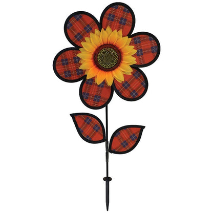 Red Plaid Sunflower with Leaves Flower Spinner; 24"Tx12"Wx4"OD