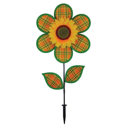 Plaid Sunflower with Leaves Flower Spinner; 24"Tx12"Wx3"OD