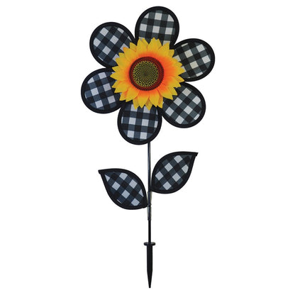 Gingham Sunflower with Leaves Flower Spinner; 24"Tx12"Wx4"OD