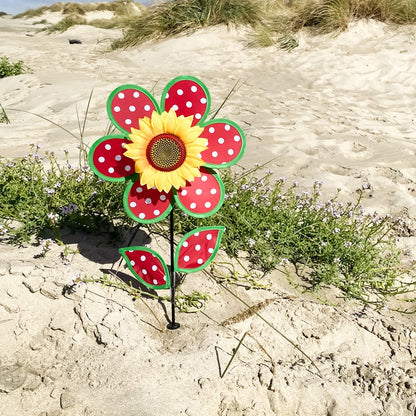 Polka Dot Sunflower with Leaves Flower Spinner; 24"Tx12"Wx4"OD