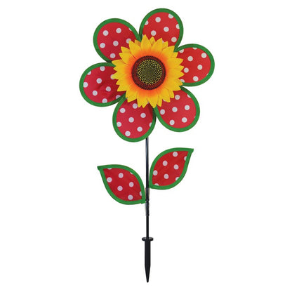 Polka Dot Sunflower with Leaves Flower Spinner; 24"Tx12"Wx4"OD