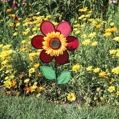 Burgundy Sunflower with Leaves Flower Spinner; 24"Tx12"Wx4"OD