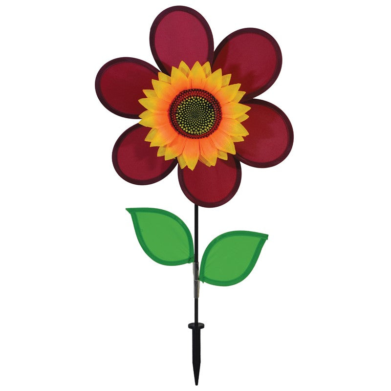 Burgundy Sunflower with Leaves Flower Spinner; 24"Tx12"Wx4"OD