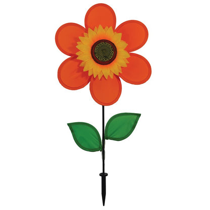 Orange Sunflower with Leaves Flower Spinner; 24"Tx12"Wx4"OD