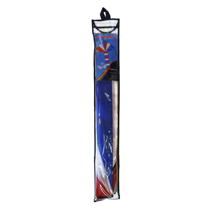 Patriotic Spirit Polyester Fly-Hi Easy Flyer Kite with Fiberglass Frame & 26" attached streamer tails to include __ ft. __ lb. Test Line & Winder ; 46"x72" - Wind Range 6 ~ 20 mph