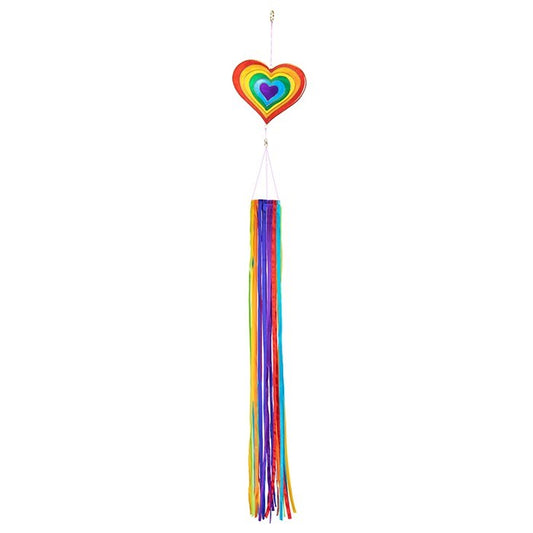 Rainbow Heart & Ribbon Windsock; Polyester 6"Wx37"L