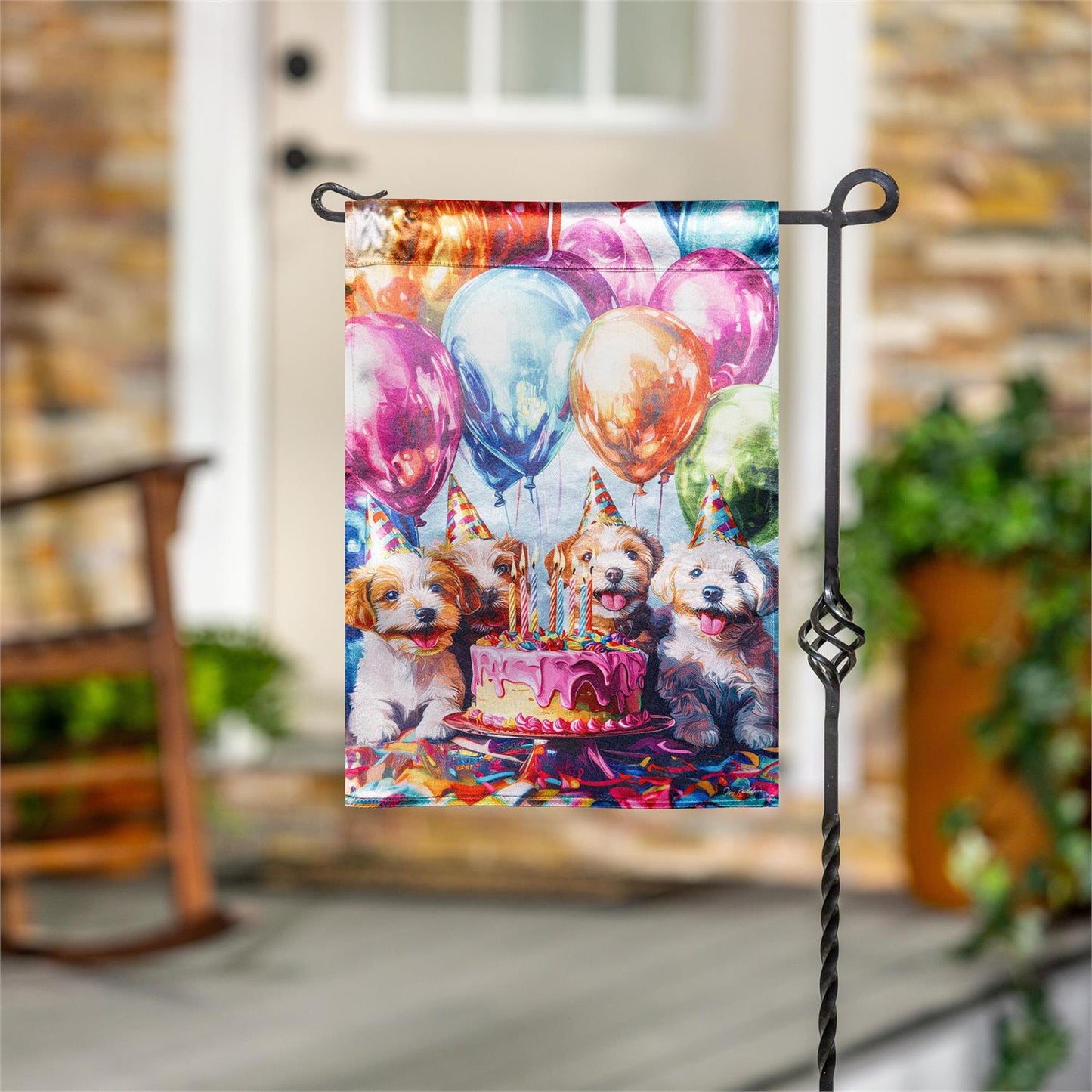Pet Central Happy Birthday Dogs Lustre Garden Flag; Polyester 12.5"x18"