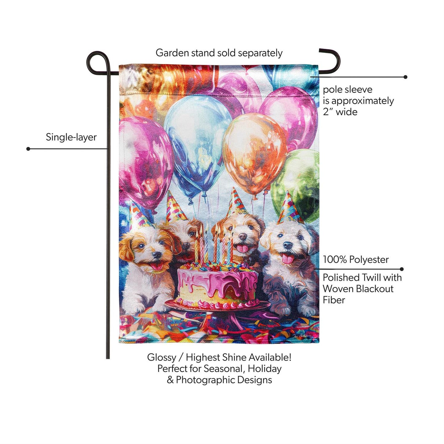 Pet Central Happy Birthday Dogs Lustre Garden Flag; Polyester 12.5"x18"