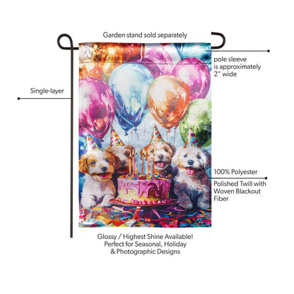 Pet Central Happy Birthday Dogs Lustre Garden Flag; Polyester 12.5"x18"