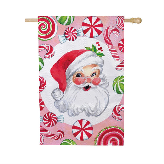 Jolly Sweet Santa Moire House Flag; Polyester 28"x44"