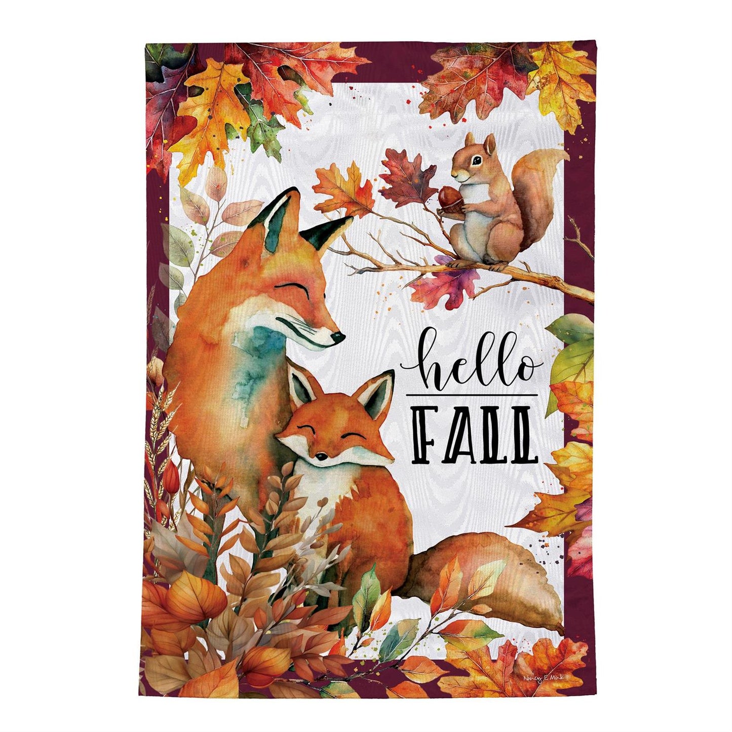 Fall Fox Family Moire Garden Flag; Polyester 12.5"x18"