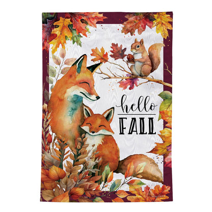 Fall Fox Family Moire Garden Flag; Polyester 12.5"x18"