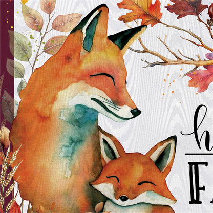 Fall Fox Family Moire Garden Flag; Polyester 12.5"x18"